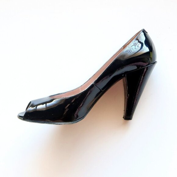 Marc Jacobs Black Patent Leather Peep Toe Heels / Pumps / Formal Dressy Shoes - Picture 10 of 16